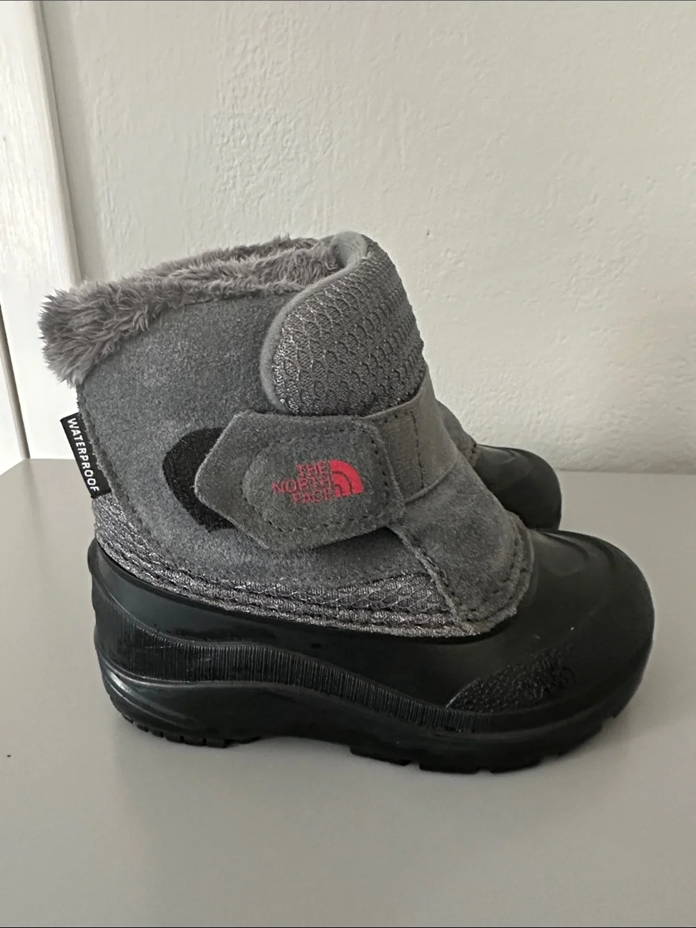 The North Face Kids Gray Waterproof Snow Boots with Hook-and-Loop Strap